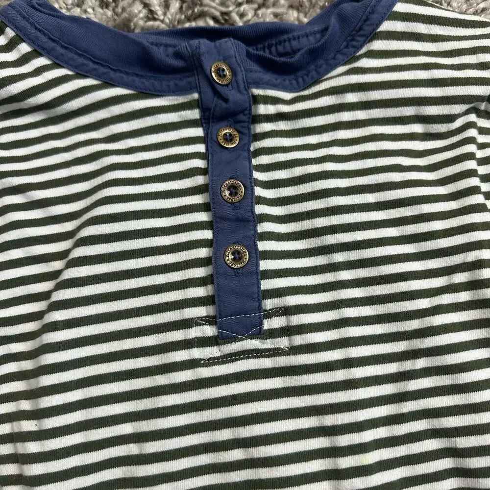 Kitestrings Hartsrings Blue Green Striped Henley Long Sleeve Shirt Boys Size 7